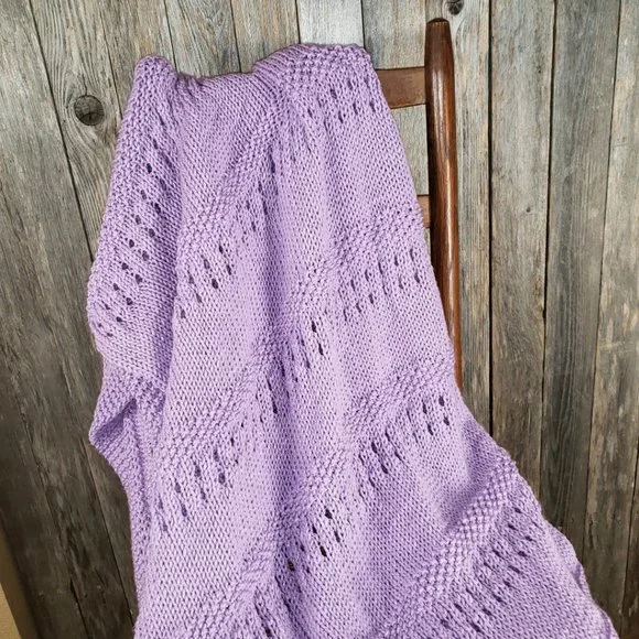 NEW Lavender Metallic Handmade Knitted Afghan Throw Hand Knit Gift Gifts Decor